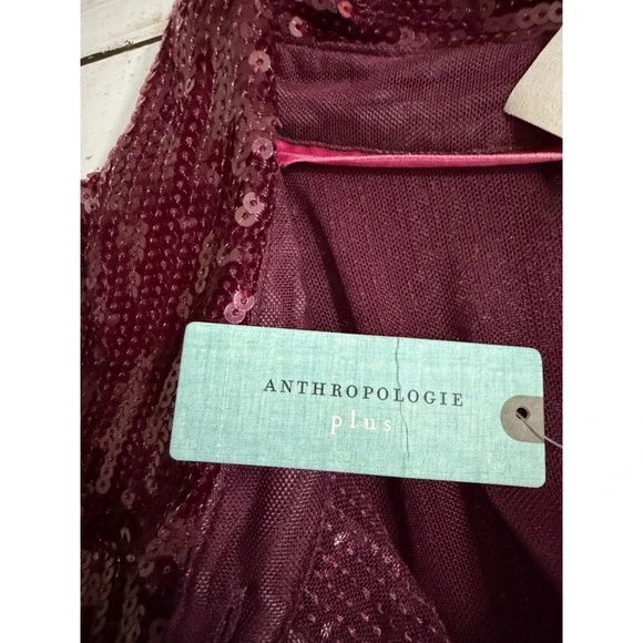NWT Anthropologie Pilcro Sequin Buttondown‎ Shirt Plum 3X Top Party Holiday - Picture 8 of 9